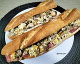 Foto del paso 5 de la receta Bocadillo de revuelto de hamburguesa con bacon y queso azul