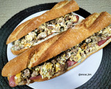 Foto del paso 5 de la receta: Bocadillo de revuelto de hamburguesa con bacon y queso azul