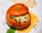 صورة لخطوة 7 من وصفة بندورة محشية بلحمة الغنم وبارميزان 🍅🧀