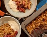 A picture of step 10 of Keep-warm apple + blackberry crumble w/ hazelnut top.