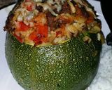 A picture of step 9 of Round, Stuffed Zucchini with Brown Rice, Ground Beef, Red Pepper.