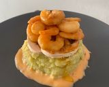 Foto del paso 7 de la receta: Timbal de Patata con Salsa de Aguacate, Langostinos al Ajillo y Champiñones en Dos Texturas 🦐