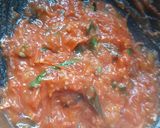 A picture of step 3 of Alou roti water cress saag tomato chutney and dal.