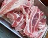 A picture of step 1 of Japanese mille feuille hot pot with pork belly and napa cabbage.