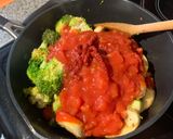 A picture of step 3 of Red pasta (the sauce is red, not the pasta. Vegan).