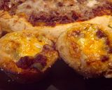 A picture of step 8 of Cheesy sloppy joe casserole muffins, and an openface.