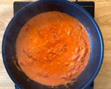 A picture of step 5 of Sausage pasta bake in tomato cream sauce.