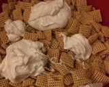 A picture of step 1 of Buddy the elf Chex mix.