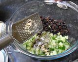 A picture of step 2 of Abdoogh Khiar (Iranian cold cucumber soup).