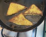 A picture of step 3 of French toast with creamy coffee.