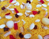 A picture of step 6 of Zarda Chawal 🧡❤️💛.