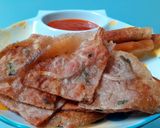 Hình bước làm 5 của món Bánh tráng chiên nhân khoai môn