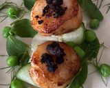 A picture of step 2 of Scallops With A Black Pudding Crumb, Fennel & Cucumber Salad, Pea & Pea Shoots And Apple Purée.