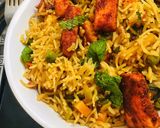 A picture of step 14 of Fried Spiced Paneer Biryani.