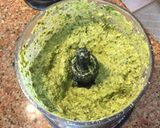 A picture of step 2 of Besil pesto sauce with parmesan cheese.