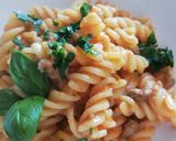 A picture of step 4 of Fusilli with Bell Pepper, Ricotta, and Sausage Cream.