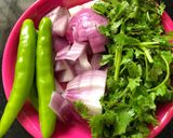 A picture of step 1 of Coriander masala poha.