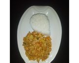 A picture of step 6 of White rice with egg and awara (tofu)sauce.
