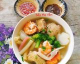 Hình bước làm 7 của món Nui tôm,gà nấm và rau củ