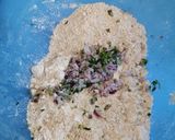 A picture of step 4 of Wholegrain chapati with onion and coriander.