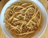 A picture of step 3 of Chilli Chickpea Noodles with Peanut Sauce and Burrata Cheese.