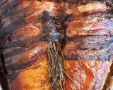 Foto del paso 15 de la receta: Pavo asado relleno de cerdo, castaña, bacon y tomillo y verduras