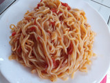 Fried Indomie with Kienyeji eggs