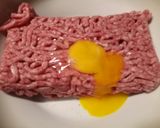 A picture of step 2 of Fluffy's homemade hash brown cheese burger.