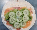 Une image de l'étape 3 de Rouleaux de wraps à la truite fumée et crudités.