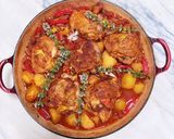 A picture of step 8 of Basque style chicken (Poulet Basquaise).