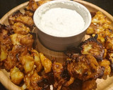 A picture of step 10 of Buffalo cauliflower wings with blue cheese dip.