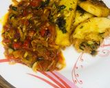 A picture of step 2 of Golden yam fried in egg with sauce🍽.