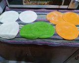 A picture of step 6 of Tri colour Poori with white matar.