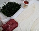 Pas rețetă Plăcintă cu spanac, pastramă, paprica afumată în foi yufka 1 fotografie