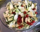 Une image de l'étape 4 de Courgettes bicolores à la pancetta corse et tomates cerise.