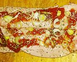 A picture of step 2 of Tex's Ham, Turkey, Swiss, and Chorizo Panini 🐷🦃🧀🍞.