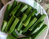 A picture of step 1 of Masala bhindi.