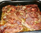 Zöldségekkel sült mustáros tarja recept fázis 4 fotója