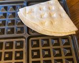 A picture of step 3 of Hawaiian pizza waffle / pizza flip.