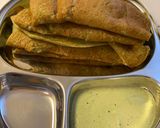 A picture of step 6 of Pesarattu masala dosa.