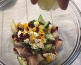 A picture of step 12 of Taro, Sweet Potato, Cucumber, and Cranberry Salad (with Egg and Fresh Basil).