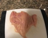 A picture of step 2 of Chicken breast with my own bbq sauce.