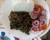 A picture of step 3 of Coconut cooked managu/osuga/mnavu and ugali.