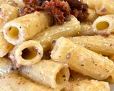A picture of step 4 of Rigatoni with Sun-Dried Tomato and Olive Pesto.