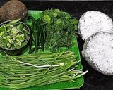 A picture of step 1 of Undhiyu.