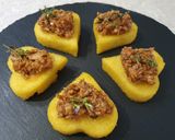 A picture of step 4 of Fried Polenta Hearts with Pioppini Mushroom Ragù.
