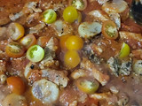 Pasta con tiras de cerdo y cubios