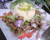 A picture of step 9 of Dry Beef chilli with garlic rice.