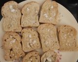 A picture of step 3 of Cheese Bruschetta Italian finger food party appetizer.