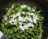 A picture of step 1 of Mulli ki bhujia (radish leaves bhujia).